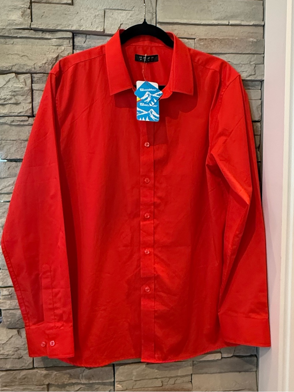 Magcomsen Mens Button Up Shirt Long Sleeve Orange Lightweight Medium NWT